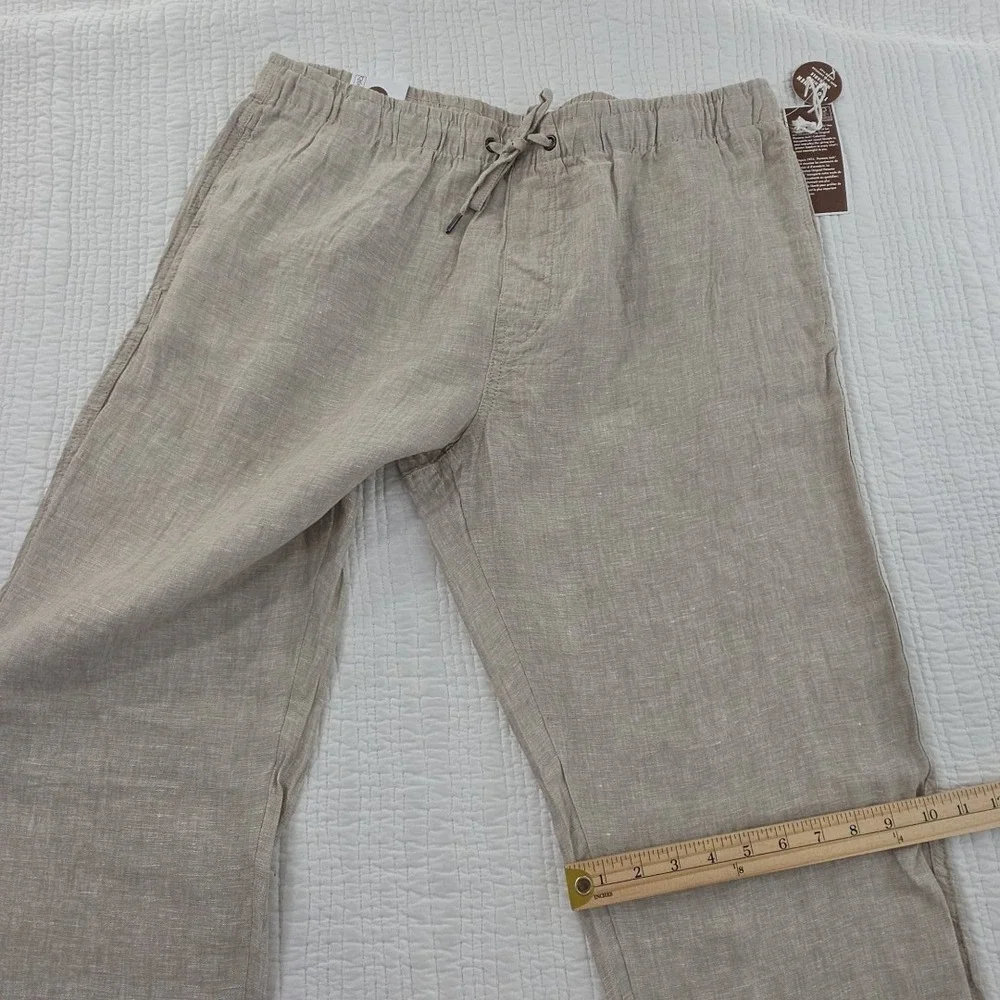 Panama Jack 100% Linen Pants Men's XL (36x30) Natural Taupe Elastic Waist NEW